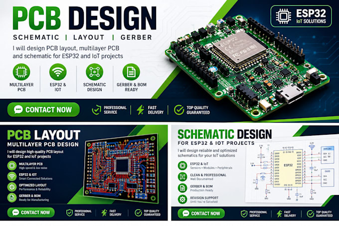 design pcb design, schematic design, esp32 pcb, stm32 pcb, circuit layouts