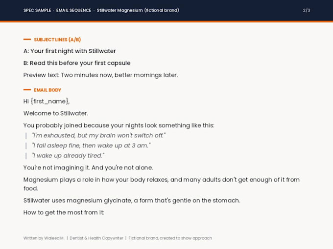 write email copywriting and email sequences for health and supplement brands