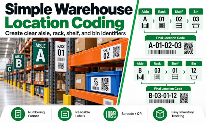 design warehouse shelf and bin location labels for inventory