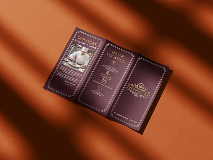 create a premium restaurant and cafe trifold menu
