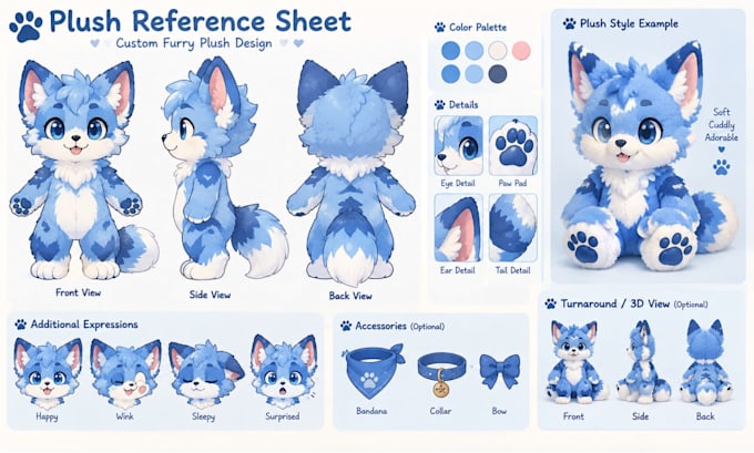 custom furry plush reference sheet character sheet labubu mascot design