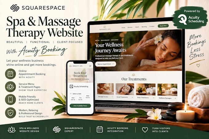 build squarespace spa and massage therapy website with acuity booking