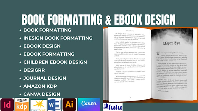 book formatting, design ebook in indesign, designrr, google docs, canva workbook
