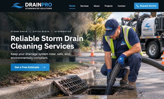 design wix storm drain cleaning website catch basin stormwater service website