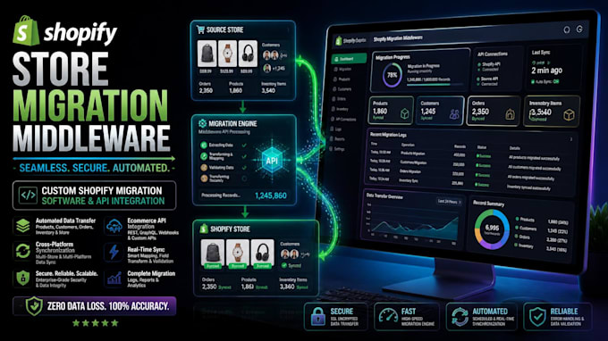 do custom shopify store migration middleware api integration data sync software