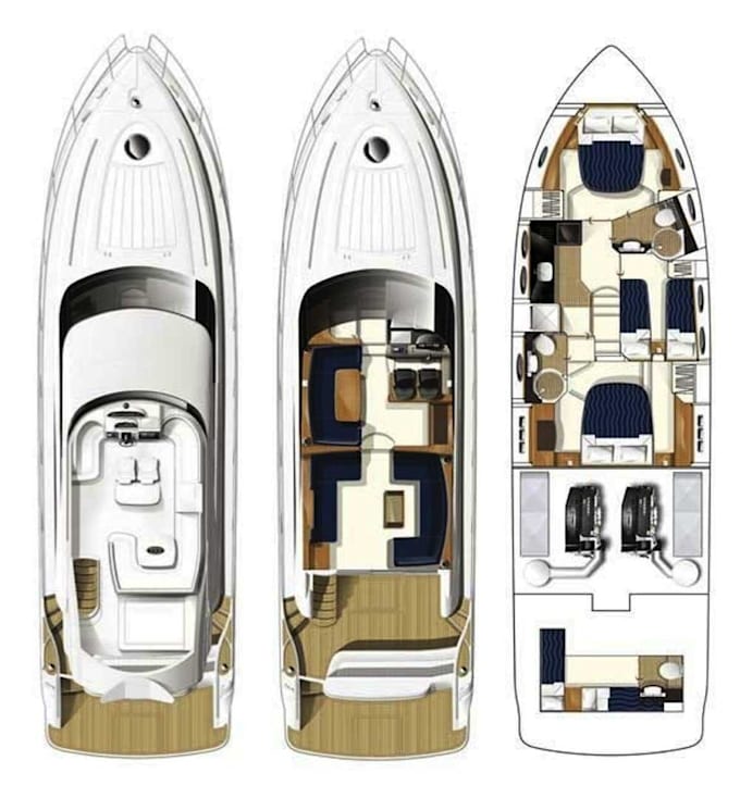 create yacht deck plan and cabin layout drawing