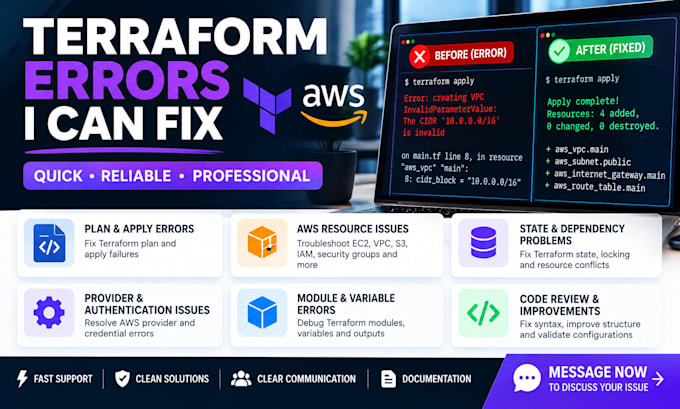 troubleshoot AWS terraform errors and fix failed infrastructure deployments