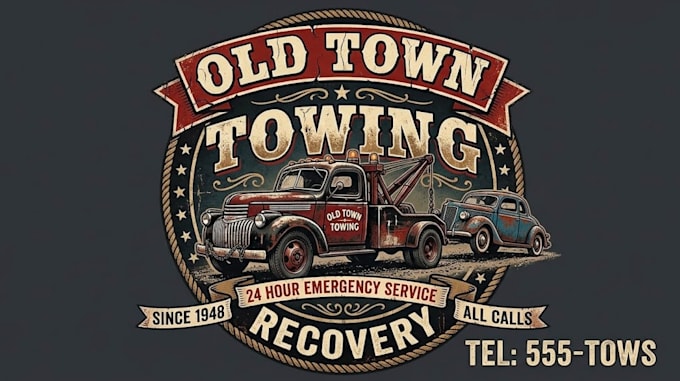 create eye catching vintage towing service logo for style