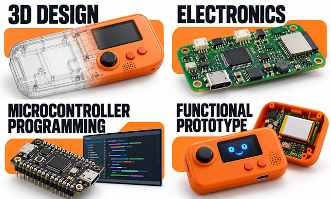 make prototypes, 3d design, electronics and functional gadget