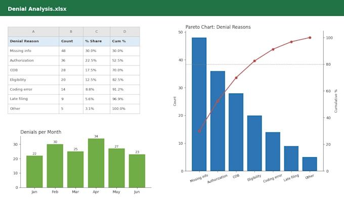 train teams in rcm medical billing and excel data analysis and visualization
