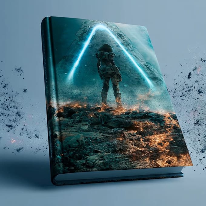 draw a realistic space sci fi book cover illustration