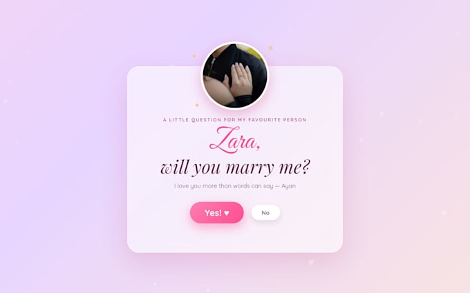 create a romantic anniversary and proposal website for coupl