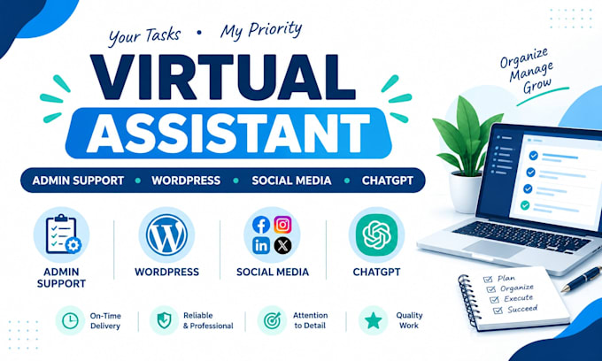 virtual assistant for admin support, wordpress, social media and chatgpt