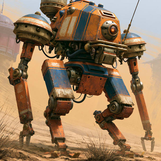 create a detailed mech and robot concept art