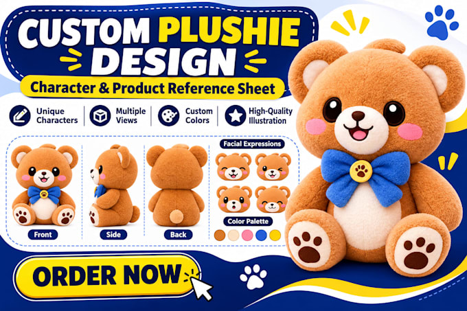 create custom plush toy design plushie product reference sheet character design