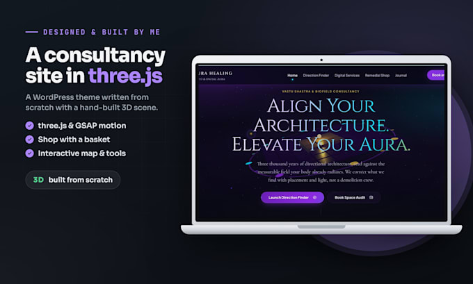 build a 3d animated website, interactive landing page with threejs, gsap, webgl