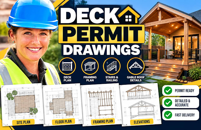 draw deck permit plans, framing details, gable roof drawings