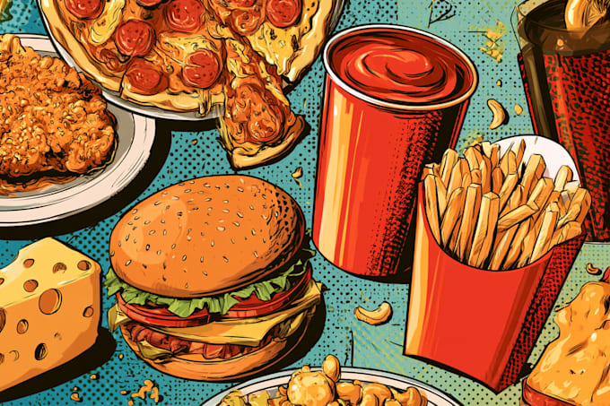 make vibrant food pop art for posters and packaging