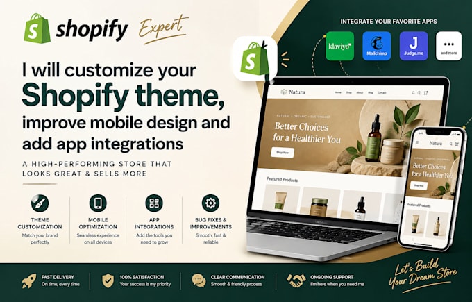 customize your shopify theme, improve mobile design and add app integrations
