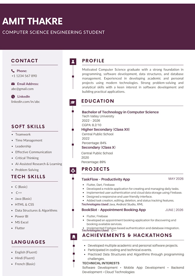 create a professional ats friendly resume for any field