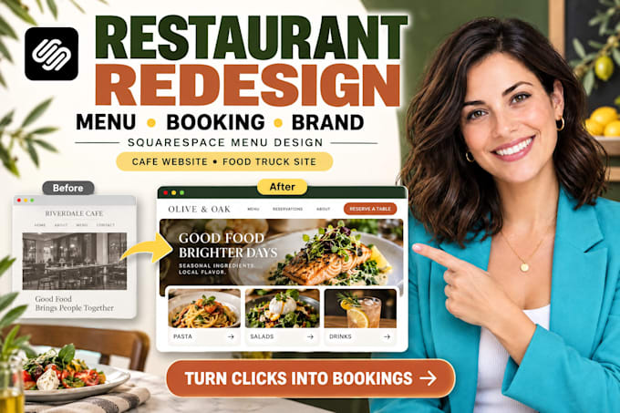 design or redesign a squarespace restaurant website with menu and reservations