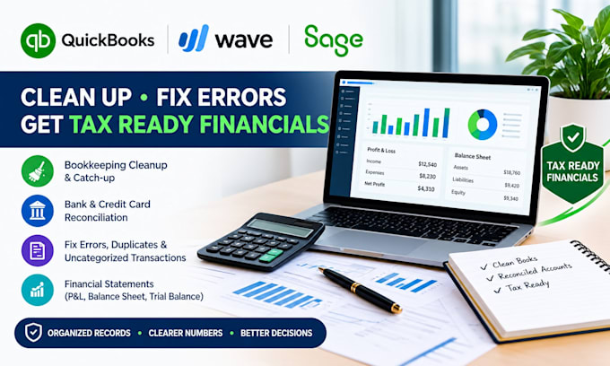 cleanup quickbooks wave sage fix bookkeeping errors prepare tax ready financials