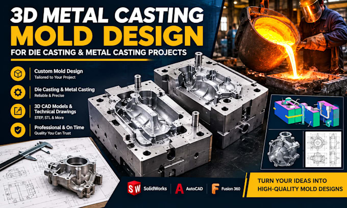 design 3d metal casting molds for die casting and metal casting project