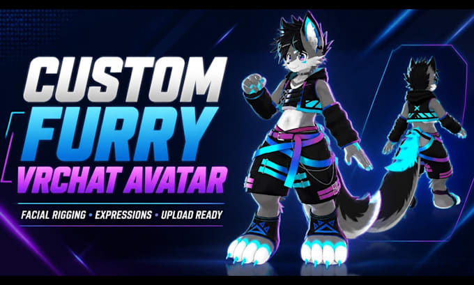 create custom furry vrchat avatar, facial rigging expression vrchat upload ready