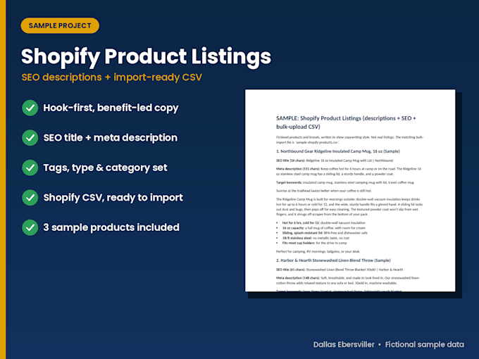 write SEO shopify product descriptions with a bulk upload CSV