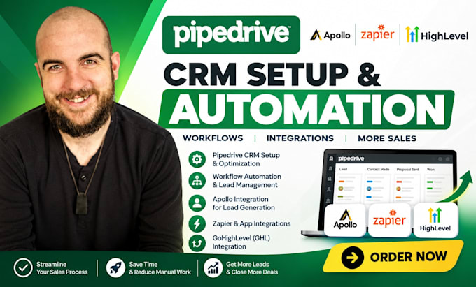 setup pipedrive crm workflow automation with apollo zapier ghl, pipedrive expert