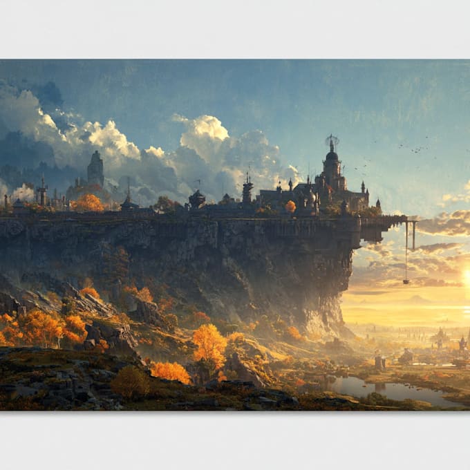 design a fantasy landscape with cinematic atmosphere