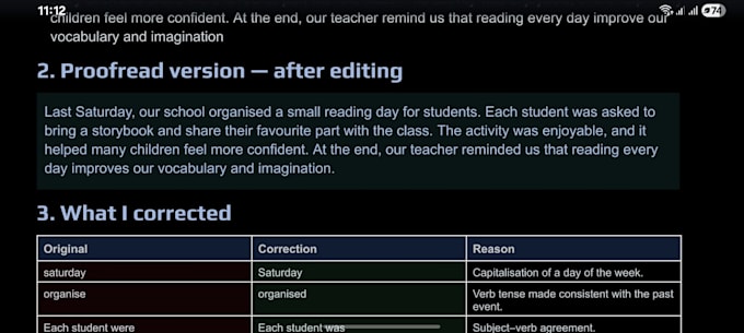 proofread and correct english grammar spelling and typing errors