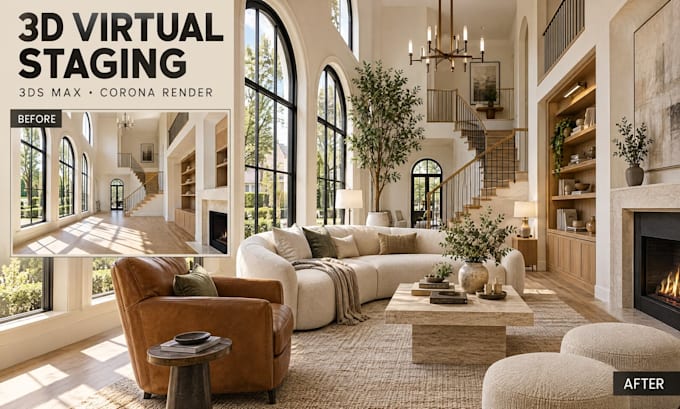 do realistic virtual staging and 3d interior render in 3ds max for real estate