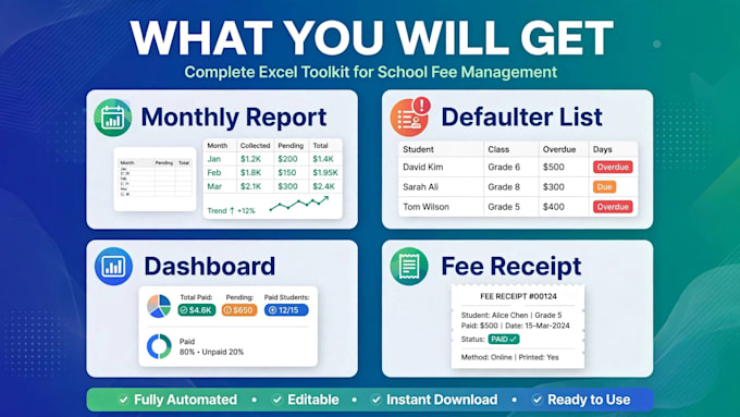 create automated school fees management and student tracker in excel