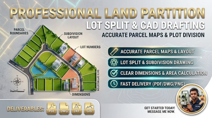 draw land partition plot division lot split boundary map parcel layout cad draft