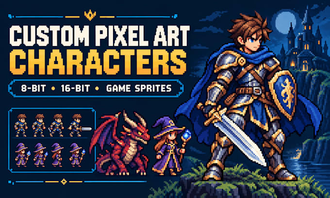 draw 8 bit and 16 bit pixel art characters for game