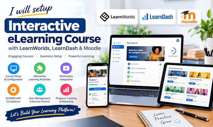 setup interactive elearning course with learnword, learndash, moodle