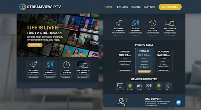 create a responsive iptv website landing page and member portal