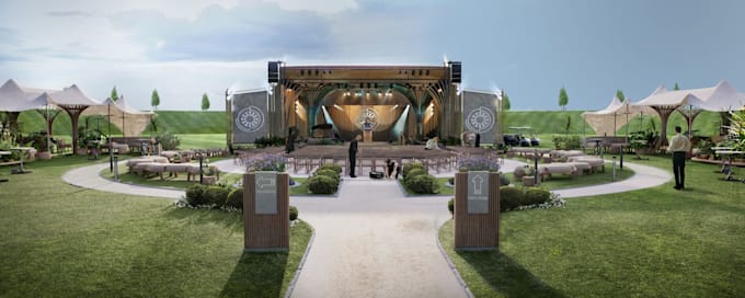 create realistic 3d event venue designs and outdoor event visualizations