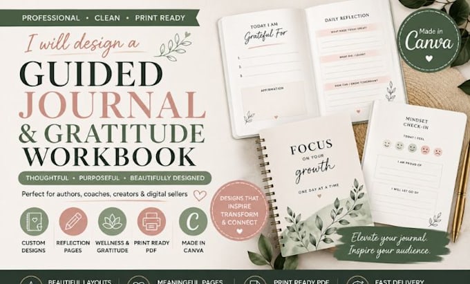 design a guided journal and gratitude workbook