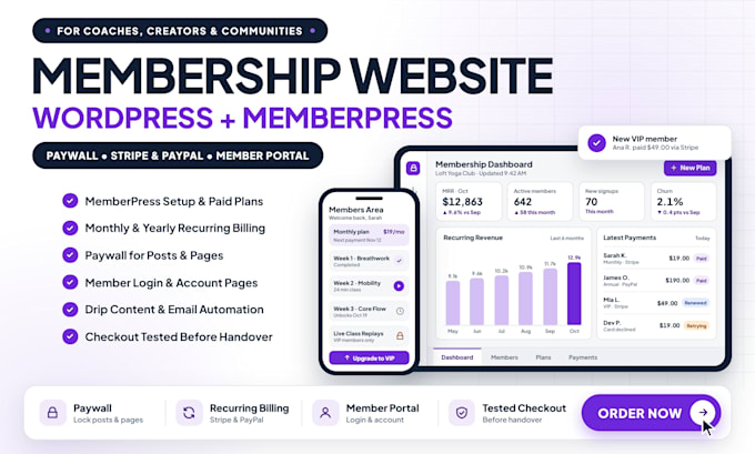 build wordpress membership website, subscription website using memberpress pro