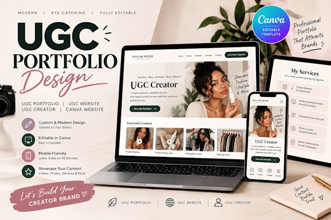design a ugc portfolio, ugc creator website, and canva website