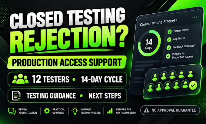 help fix google play closed testing rejection and production access