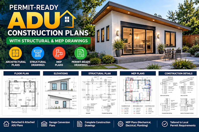 prepare permit ready adu construction plans with structural and mep drawings