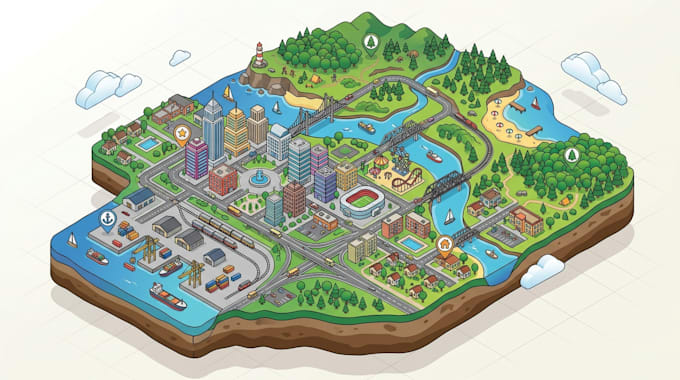 create interactive svg map, vector clickable map, 2d 3d illustrated website map
