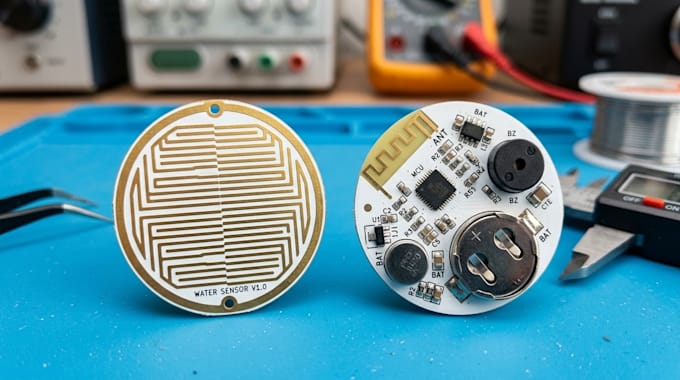 design wireless water leak detector and smart sensor pcb