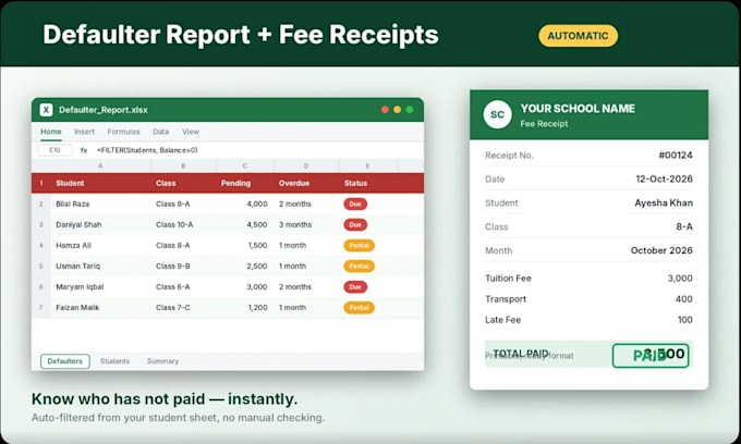 create a school and college fee management system in excel