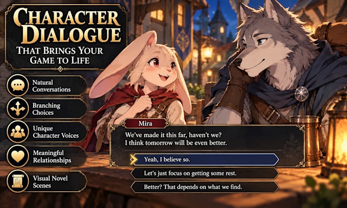 write engaging game dialogue, quests, lore, and character stories