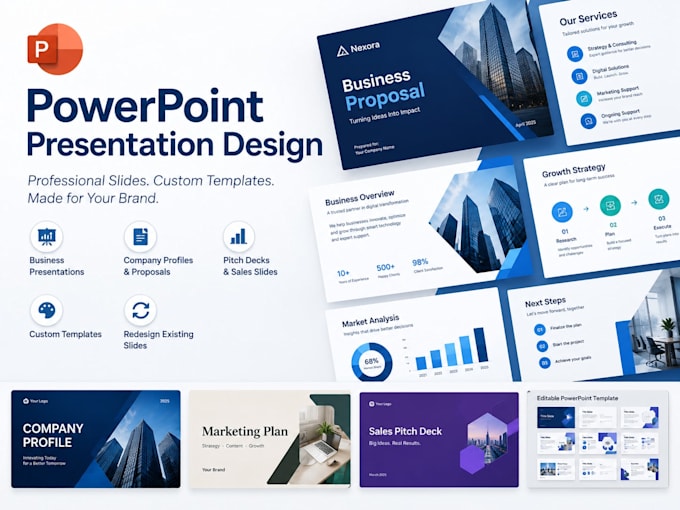 do design powerpoint presentations, professional slides and custom templates