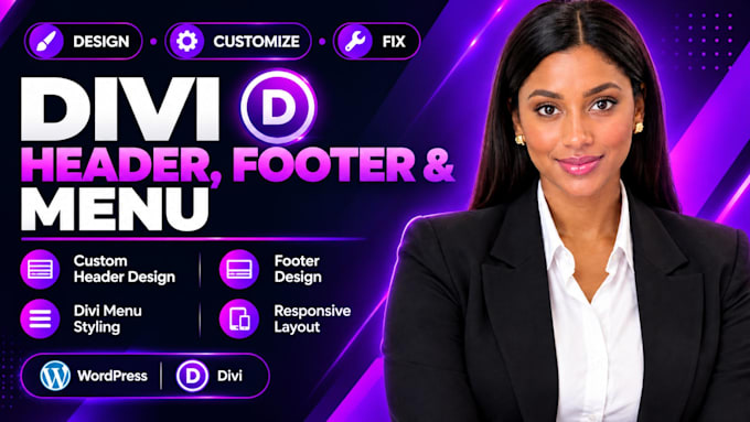 customize divi header, footer design, divi menu